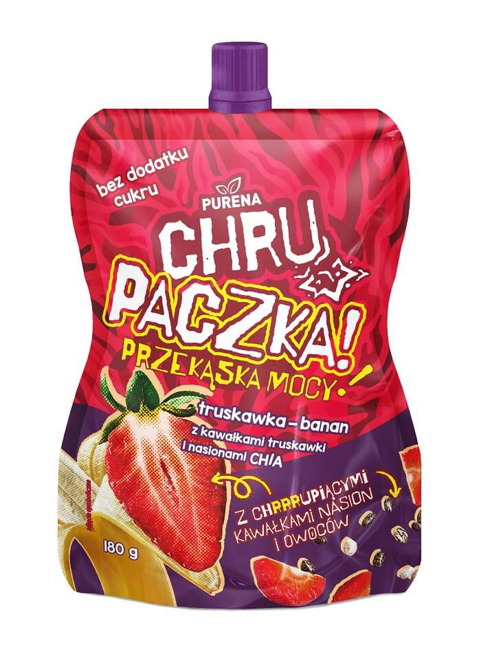 Chrupaczka truskawka-banan z kawałkami truskawki i nasionami chia 180g Purena