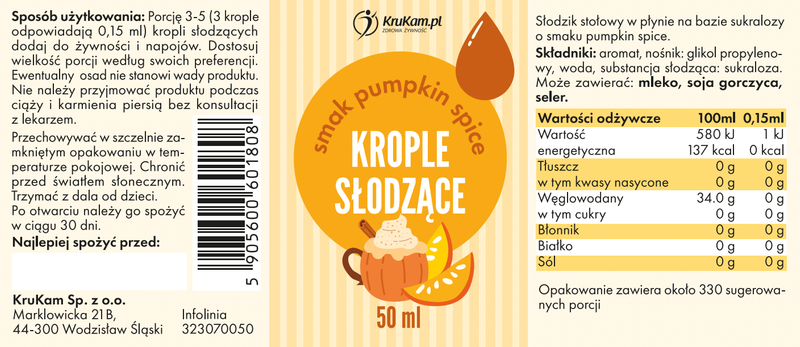 Aromat Zero Pumpkin Spice bez dodatku cukru i tłuszczu 50ml