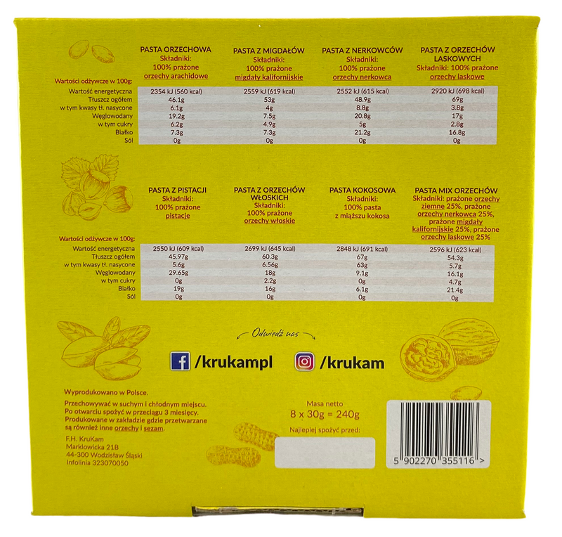 Zestaw Past Orzechowy MIX 100% 8 x 30 g