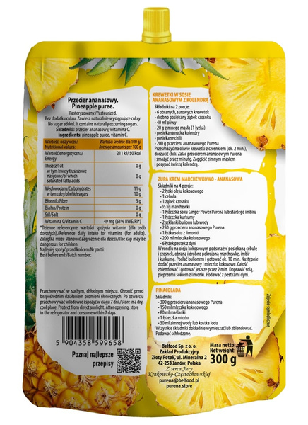 Przecier (mus) owocowy 100% z ananasa 300g Purena
