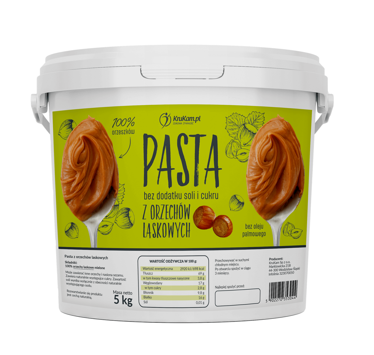 Pasta z orzechów laskowych wiadro 5kg