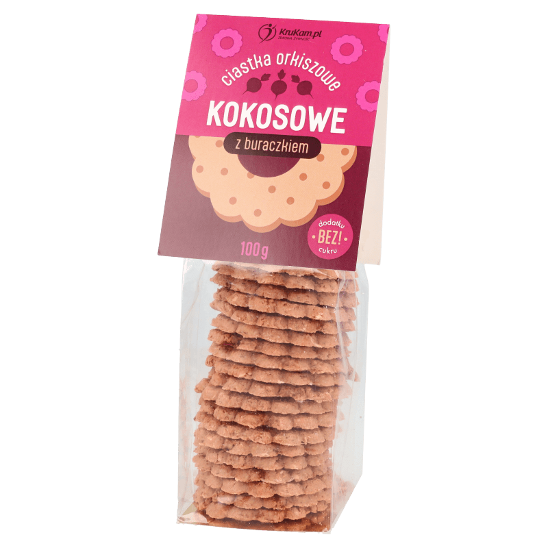 Ciasteczka orkiszowe kokosowe z buraczkiem bez dodatku cukru 100g